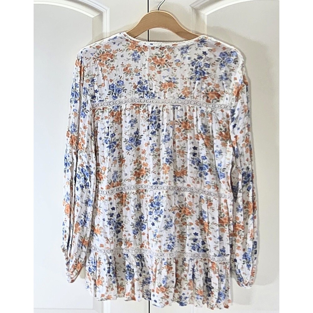 American Eagle Women L Floral Peplum Blouse Lace Cottagecore Prairie Boho Cute - Picture 12 of 12